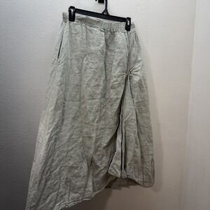 Noeline 100% Linen OS Boho Hippie Lagenlook Green Stretch Maxi Skirt Italy Fairy